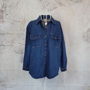 Color Me Cotton Blue Denim Button-Up Shirt Jacket Womens Size L Vintage